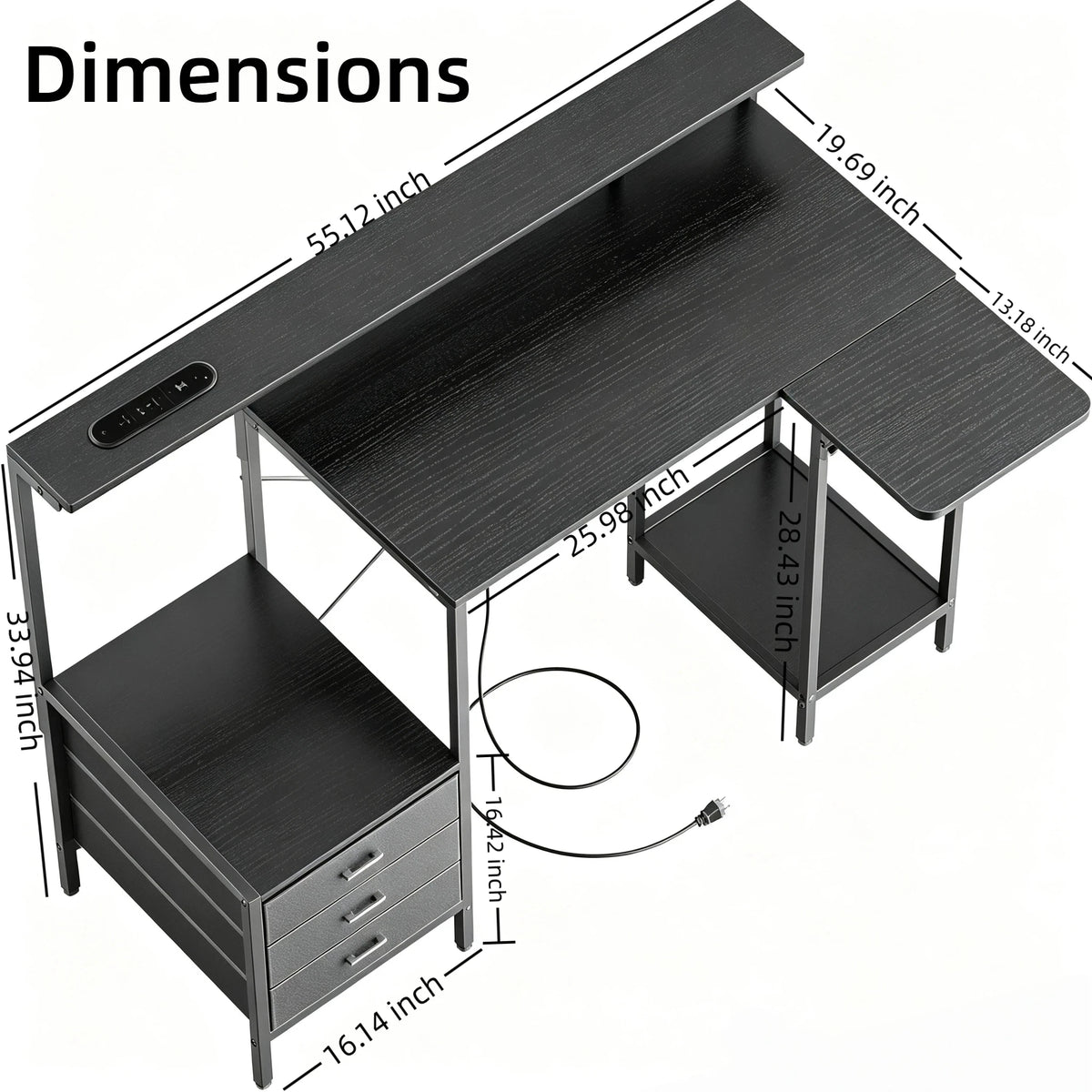 Ergonomic Computer Desk with Monitor Stand, RGB LED Gaming Desk, Featuring a Built-in Charging Station, Power Outlets, and USB Ports, Complete with Storage Drawers and a Fold-Out Side Table; Ideal for Home Offices and Gaming