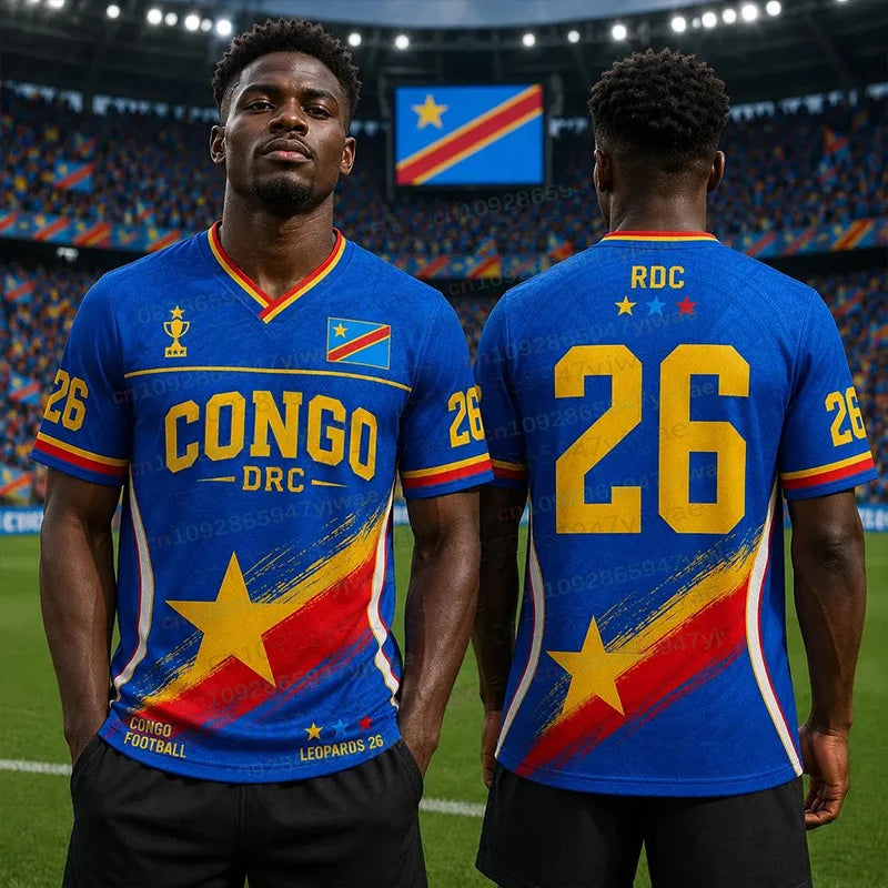 2026 DR Congo 3D Print Football Jersey Summer Round Neck Short Sleeve Jersey Hip Hop Streetwear Casual Men's And Women's Tshirt