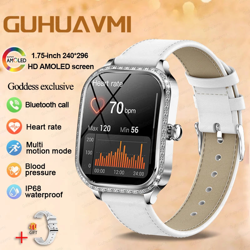 New Fashion Women's Smart Watch Heart Rate 1.75 Inch 240*296 HD Screen Diamond Watch Bluetooth Call Waterproof SmartWatch Ladies