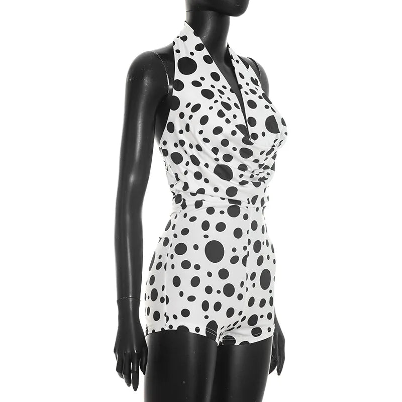 Sexy Polka Dot Romper Women Summer Sleeveless Crew Neck Backless  Bodycon Rompers Jumpsuit for Woman Playsuit