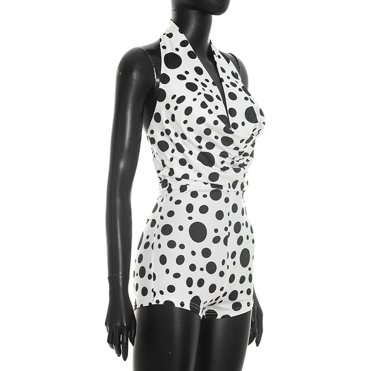 Sexy Polka Dot Romper Women Summer Sleeveless Crew Neck Backless  Bodycon Rompers Jumpsuit for Woman Playsuit