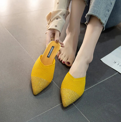 Elegant Medium Heel Women's Mules Shoes Women Designer Rhinestone Luxury Party Slippers Summer New 2025 Sandals Fashion Slipper