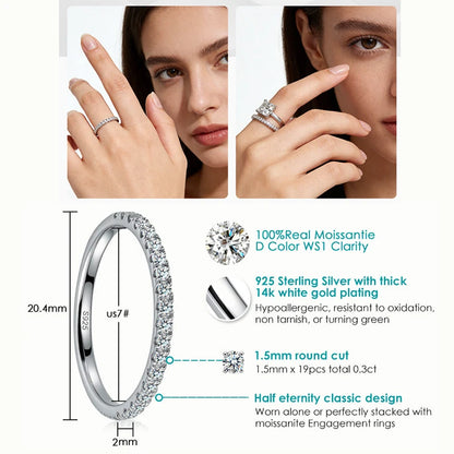 WES Moissanite Full Eternity Ring Wedding Band 925 Sterling Silver D Color VVS1 Lab Anniversary Engagement Stackable Women Ring