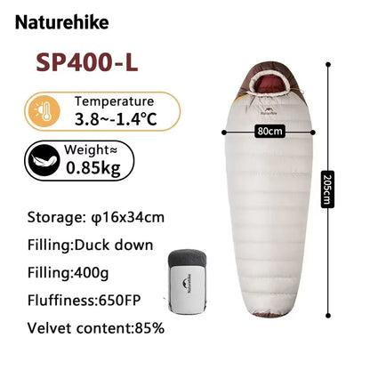 Naturehike SnowBird Down Sleeping Bag Ultralight Waterproof Mummy Sleeping Bag Winter Duck Down Sleeping Bag SP400 SP700 SP1000