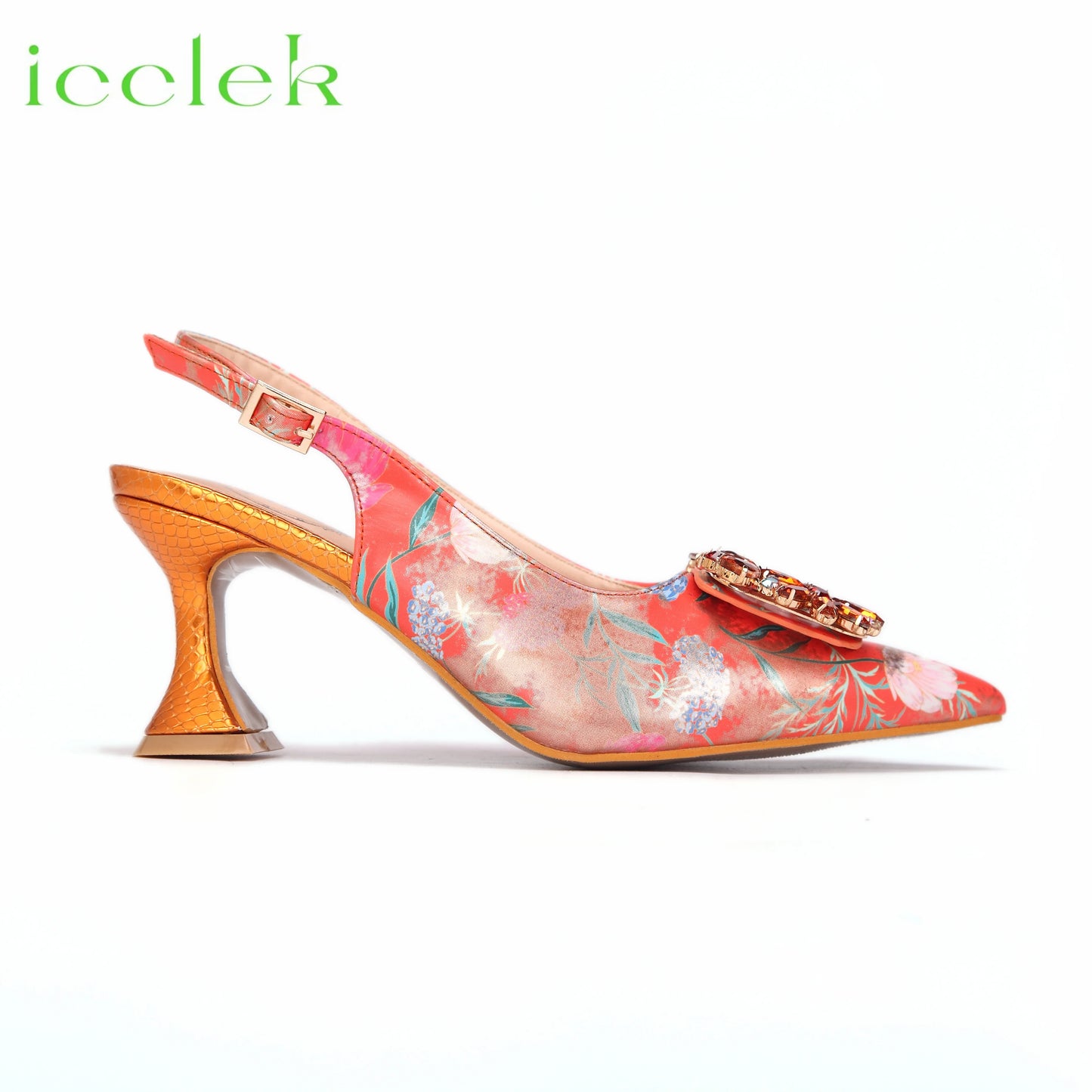 Newest Green Color Print Design High Heels Decorated with Water Rhinestone Party Women's Shoes and Bags Set