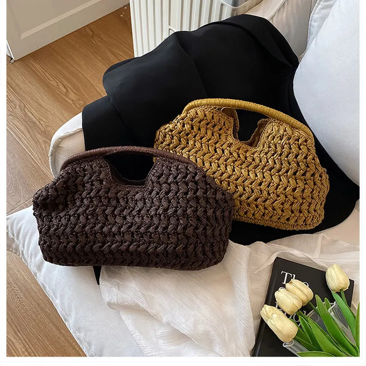 New Summer Beach Bag for Women Clutch Bag Luxury Designer Straw Bags Tote Handbag Fashion Woven Rattan Bags Female Travel Purse