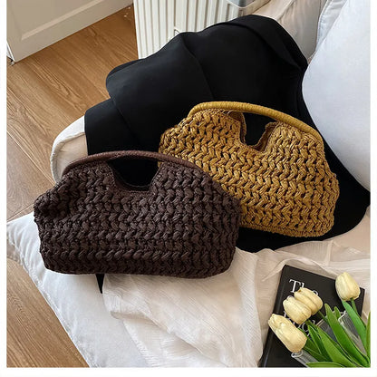 New Summer Beach Bag for Women Clutch Bag Luxury Designer Straw Bags Tote Handbag Fashion Woven Rattan Bags Female Travel Purse