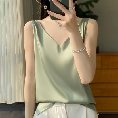 New Lce Silk Satin Camisole Women's Spring/Summer Solid Color Sleeveless Sexy Comfortable Silk Underwear Vest RW-D09