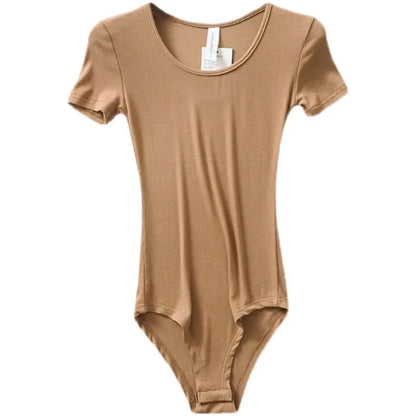 Women Casual Sexy Slim Beach Vacation Jumpsuit Bodycone Short Sleeve Round Neck Bodysuit Seamless Clubwear Basic Shirt & Blouses