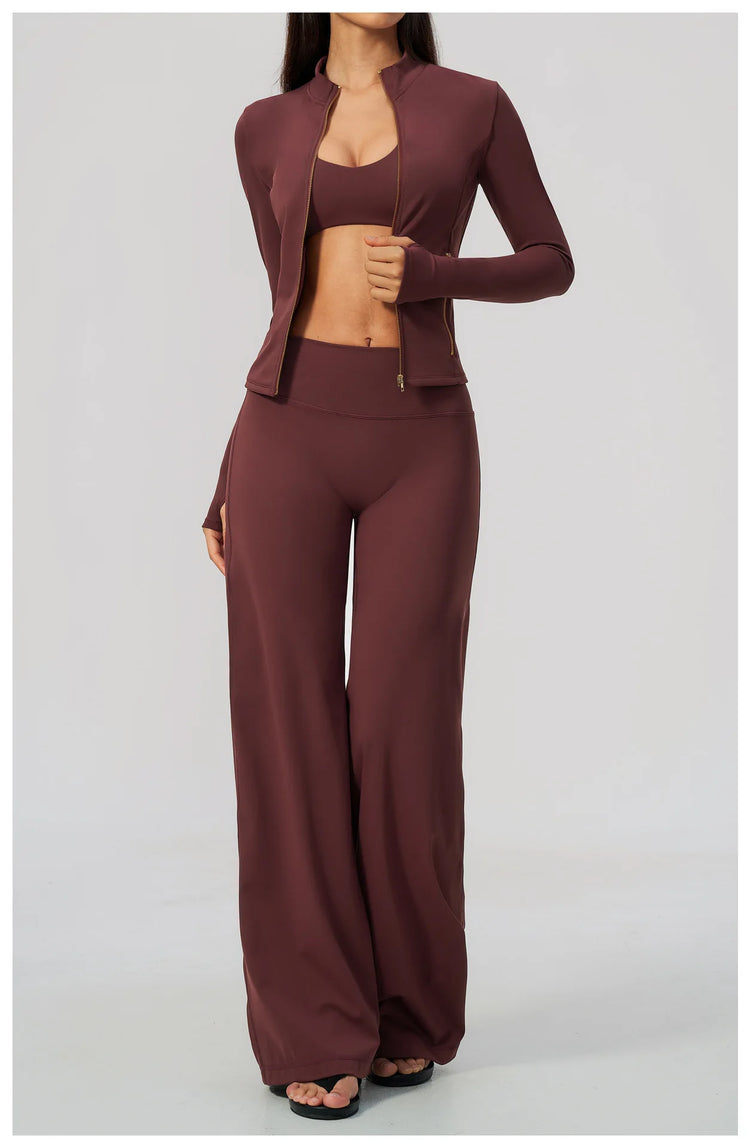 Yoga Set 3PCS Women's Tracksuit Workout Outfit Zipper Fitness Long Sleeved Sports Set Gym Clothes Female Sports Bra Yoga Outfits