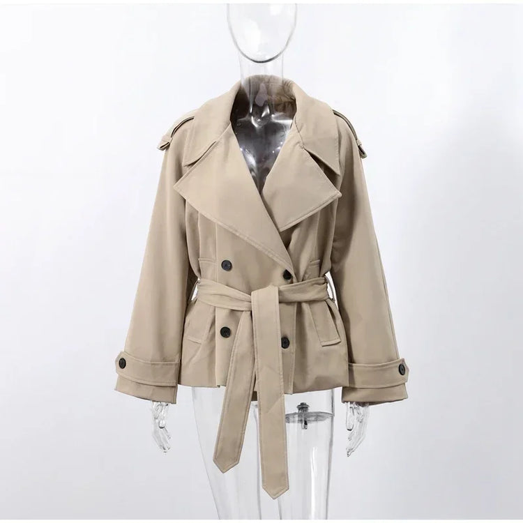 Black Stand Collar Trench Coat Women Casual Long Sleeve Single-breasted Loose Windbreaker 2026 Lady Autumn High Street Outwear