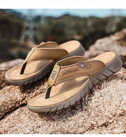 Flip Flops Summer Men's Outdoor Thick Soled Beach Shoes Breathable Cool Non Slip Comfort Sandals Male Casual Hiking Sandals