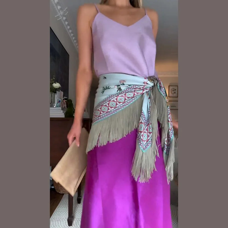 Fashion Vintage Printed Tassel Square Scarf Women Fringe Patchwork Shawl Waist Seal Accessories 2026 Spring Summer Street Shawls