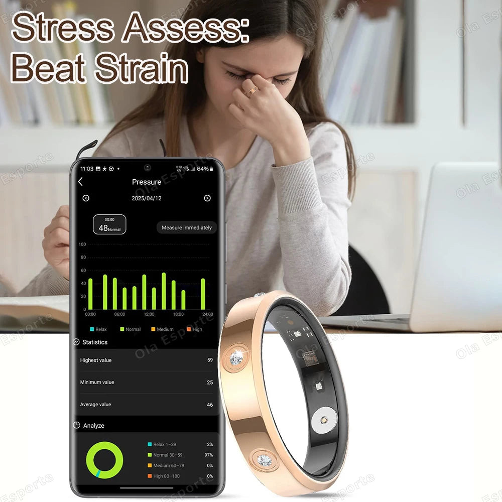2026 Smart Ring Women Men Super narrow 6.3mm Heart Rate Stress measurement Health Monitoring IP68 Waterproof Fashion Sport Rings