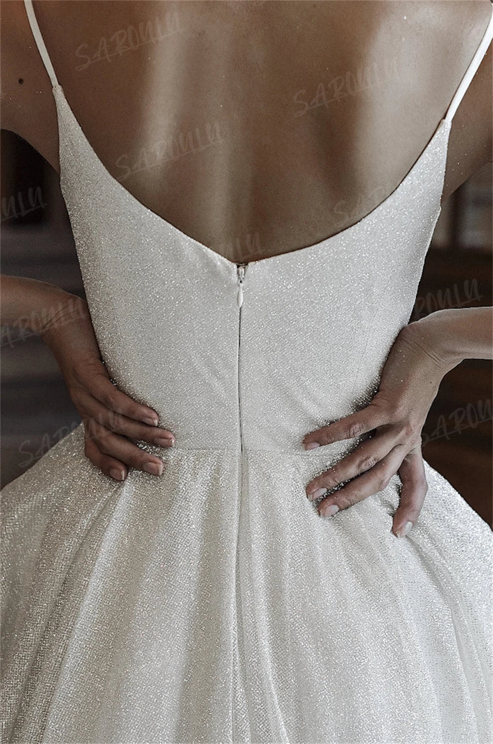 Spaghetti Straps Shinny Wedding Dress A-line V Neck Glitter Bridal Gown For Wedding Party Bride Dresses Custom Made Sequined