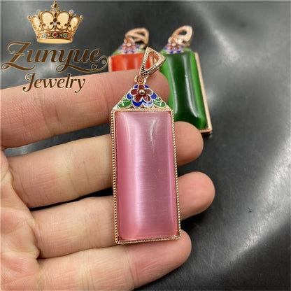 Natural Colorful Cat's Eye Stone Pendant Necklace Elegant Fashion Daily Wear Luxury Quality Fine Jewelry For Women Unisex Gift