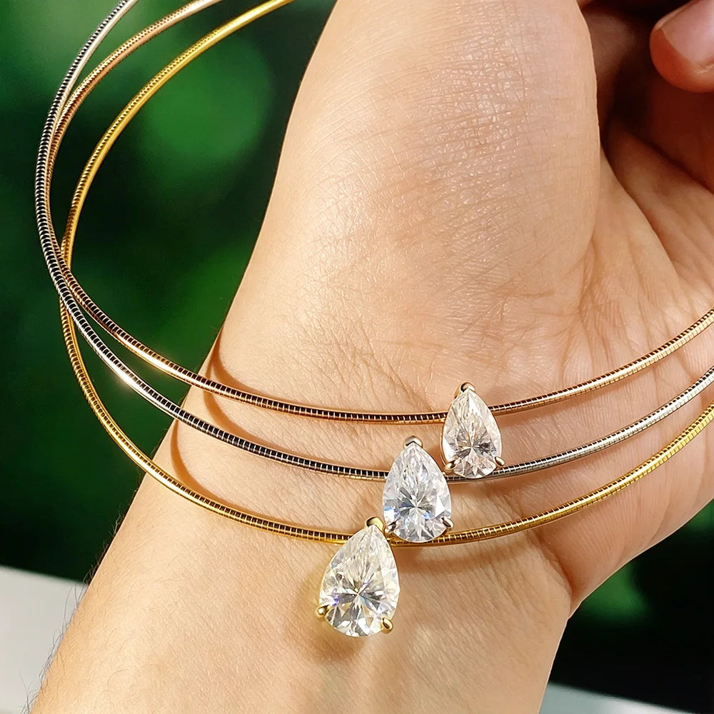 Serenity 3ct 5ct Pear Cut Moissanite Necklace for Women S925 Sterling Silver Chain Jewelry Sparkling Water Drop Pendant Necklace