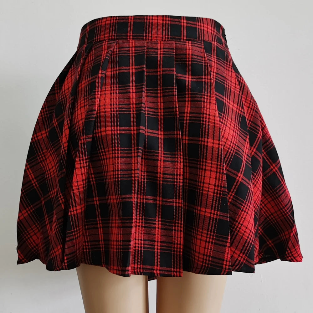 FICHOR Mall Goth Gothic Lace Ruffle Mini Skirts Womens Harajuku Fairy Grunge Pink Plaid Pleated Skirt Japanese Lolita Streetwear