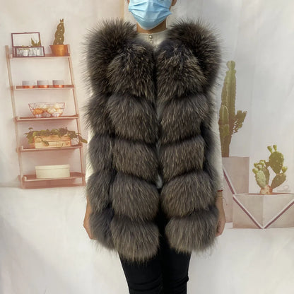 Real  Fur Raccoon Vest Natural Fur Coat For Jacket Female Coats Vest Waistcoat Long Fur Coats Real Fur Coat Fox Vest Jacket