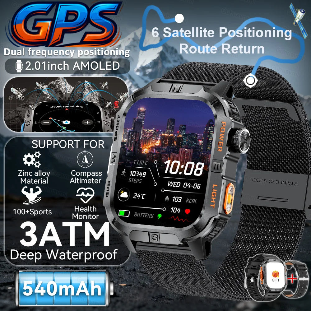 New Outdoor Military Men Smartwatch Equipped With GPS Sports LED Lighting, Compass, Wireless Communication IP68 Waterproof Watch