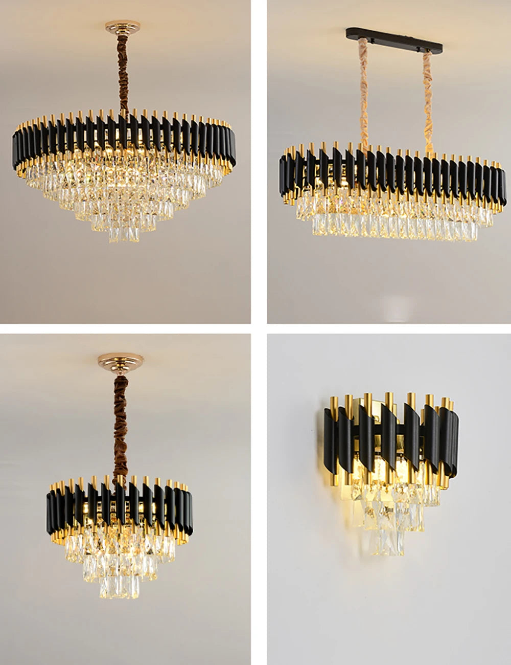 Home Deco Crystal Collection LED Black Gold Chandelier Lighting Lustre Hanging Lamp Suspension Luminaire Lampen For Dinning Room