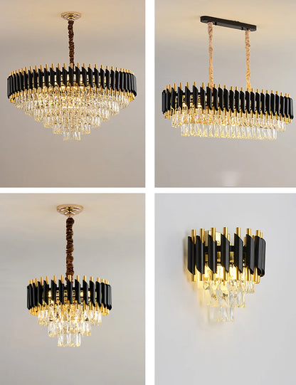 Home Deco Crystal Collection LED Black Gold Chandelier Lighting Lustre Hanging Lamp Suspension Luminaire Lampen For Dinning Room