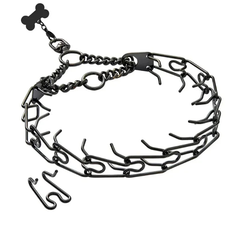 Gold Dog Prong Collar Removable Pet Spike Necklace with Comfort Rubber Tip Adjustable Stainless Steel Dogs Training Link Chain