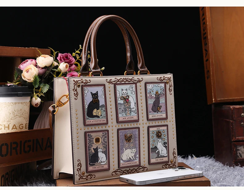 Vintage and Luxury Designer Bag with Delicate Embroidery Cat Printing Women Popular and Fashionable Tote Bag with Large Capacity