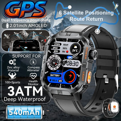 New Outdoor Military Men Smartwatch Equipped With GPS Sports LED Lighting, Compass, Wireless Communication IP68 Waterproof Watch