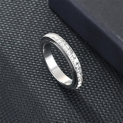 Fidget Anxiety Anti-stress Ring Women's 4mm Gold Silver Color Stainless Steel Crystal Rotatable Spinner Rings for Woman Jewelry