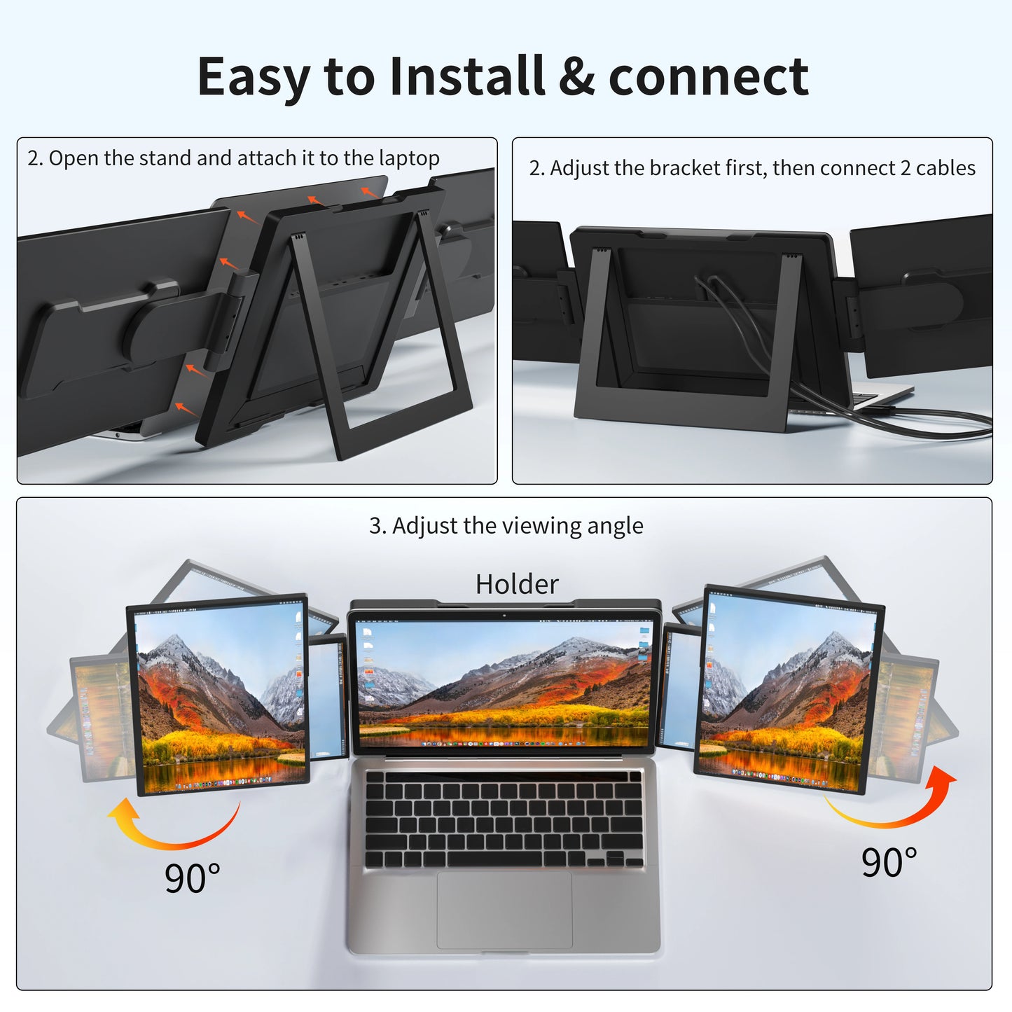 SIBOLAN 16" 2.5k Portable Dual Laptop Monitor 14" Optional 16:10 HDR 2560*1600P UHD Triple Folding Display for Laptop Windows