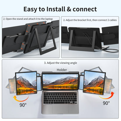 SIBOLAN 16" 2.5k Portable Dual Laptop Monitor 14" Optional 16:10 HDR 2560*1600P UHD Triple Folding Display for Laptop Windows