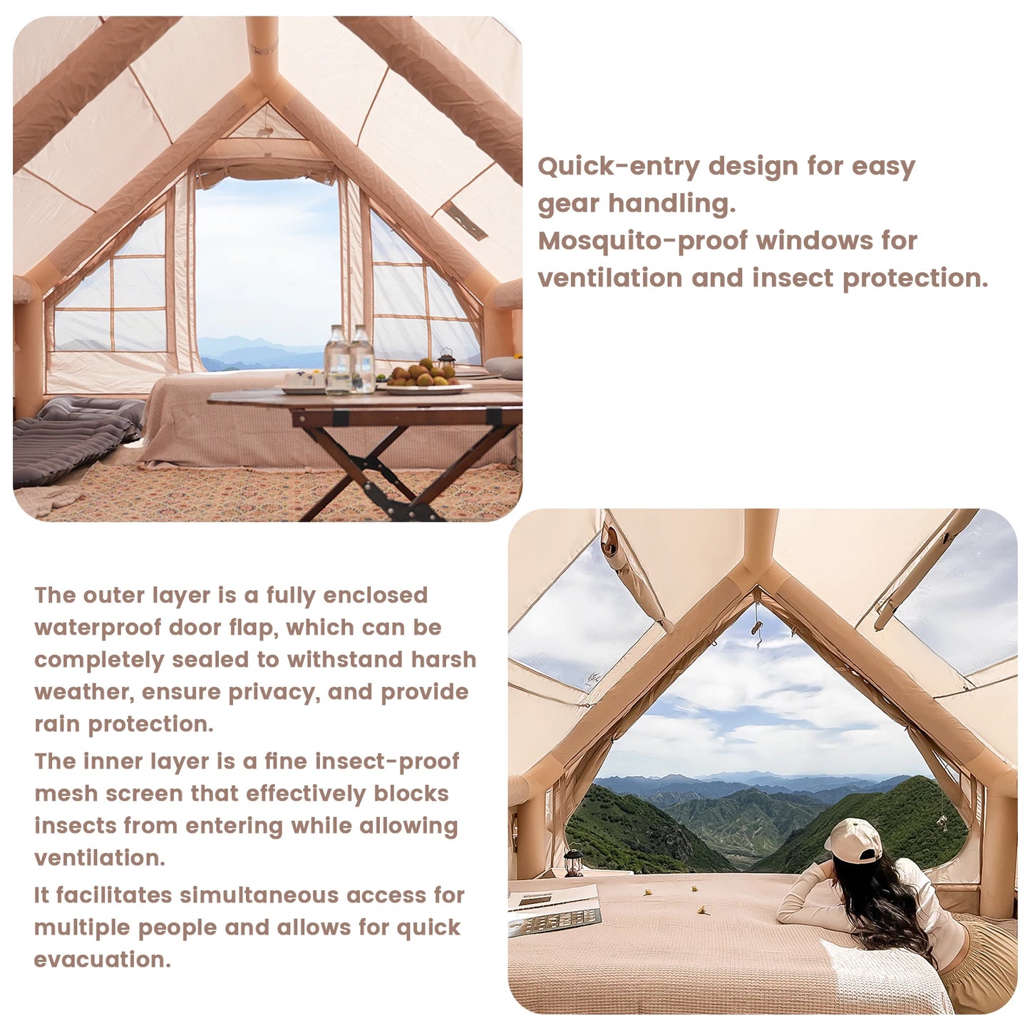 PAKICETUS Inflatable camping tent 4-8 people with windows portable water-resistant camping tent  Four season tents