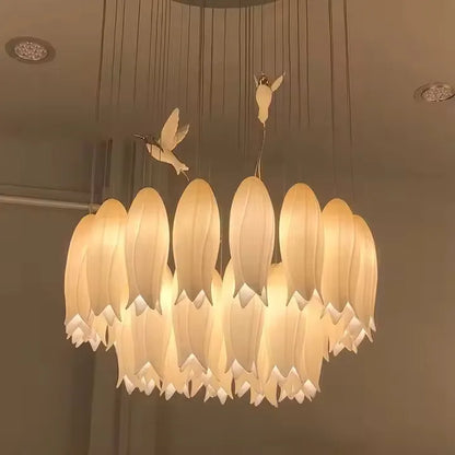 Luxury Crystal Staircase Chandelier for Stairsway Loft Ceramic Flowers Ceiling Chandelier for High Ceiling Villa Hotel Lobby