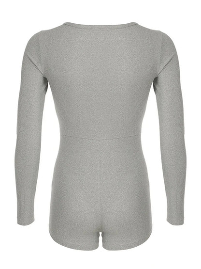 Autumn New Women's Jumpsuits Fashion Long Sleeves Casual Slim Knitted Rompers Solid Sexy V-Neck Female Bodycon Elegant Clothing