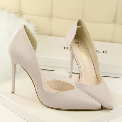 Summer Women 10.5cm High Heels Leather Pumps Female Escarpins Elegant Sweet Yellow Pink Stiletto Lady Wedding Heels Hollow Shoes