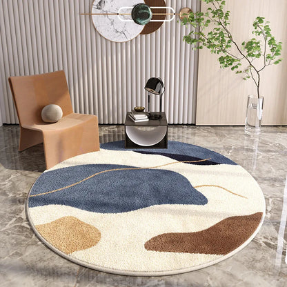 Light Luxury Lounge Round Rug Minimalist Cream Rugs for Bedroom Fluffy Soft Living Room Decoration Carpet Home Thicken Plush Mat