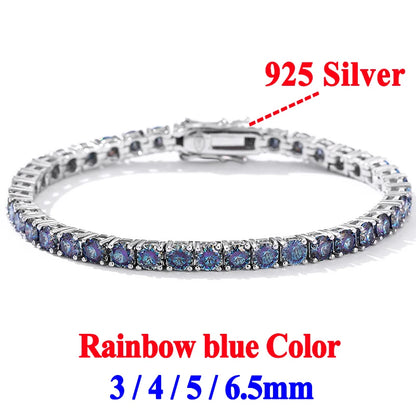Gold Yellow Green Blue Pink Certified Moissanite 3 4 5 6.5MM Tennis Chain For Women Man 925 Sterling Silver Moissanite Bracelet