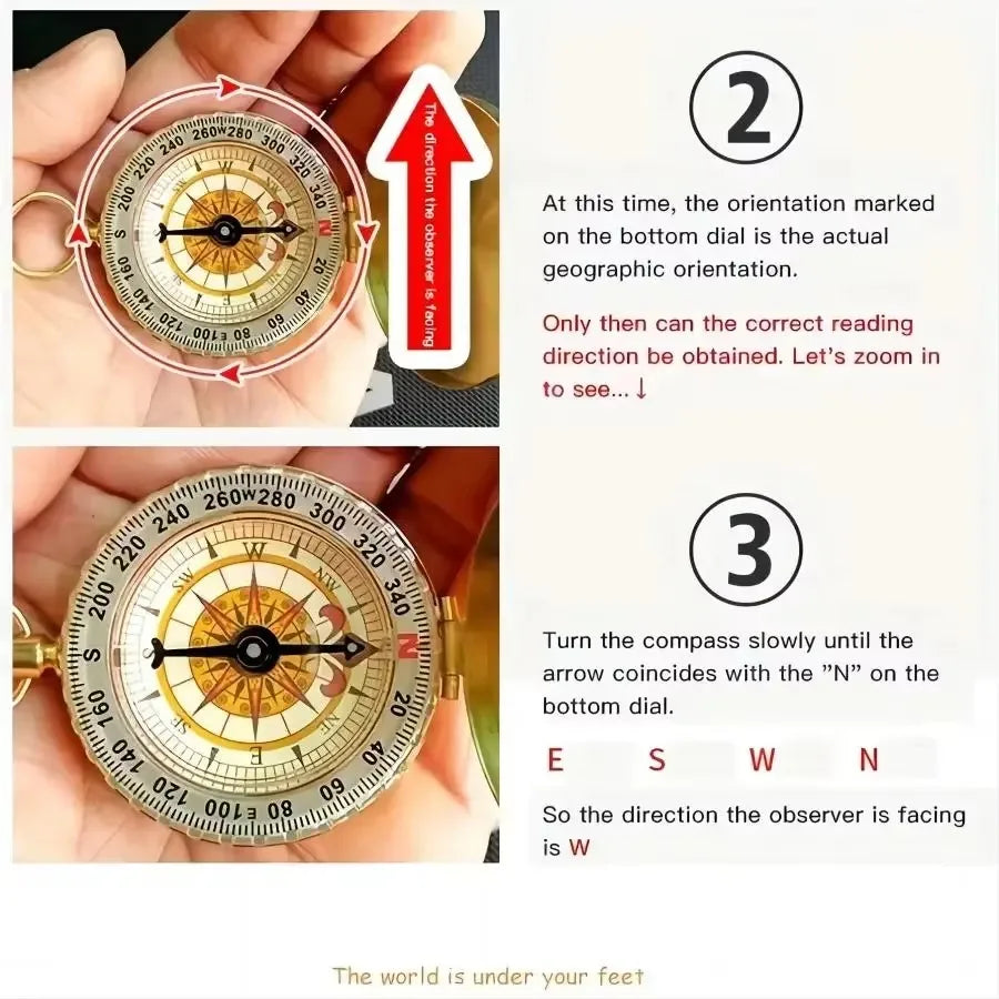 TRALOW Brass Pocket Handheld Compass, Water‑Resistant Navigation Tool for Camping Hiking Orienteering Outdoor Survival Gear