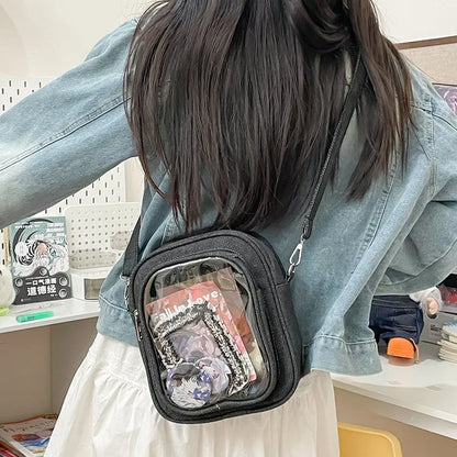 New Denim Ulzzang Ita Bags Female Transparent Badge Doll Show Crossbody Shoulder Bag Individuality Designer 2 Sides Bolso Mujer
