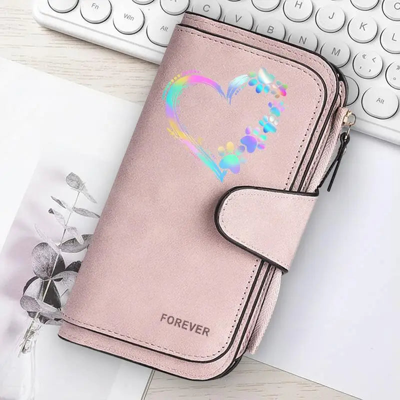 Heart-Shaped Animal Paw Butterfly Print Design Women Wallets Card Coin Wallet for Girls Purse ID Wallets Female Coin Purse Gift