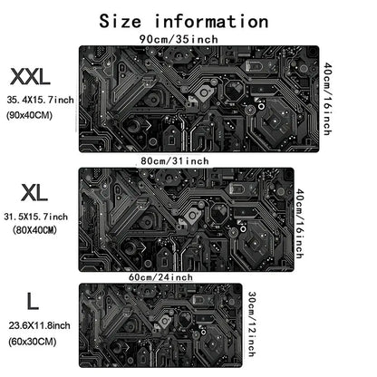 Black Circuit Print XXL 90x40 Gaming Mousepad Desk Mat Anti-slip Rubber Base Stitched Edge for Gamers Office Home Daily Use