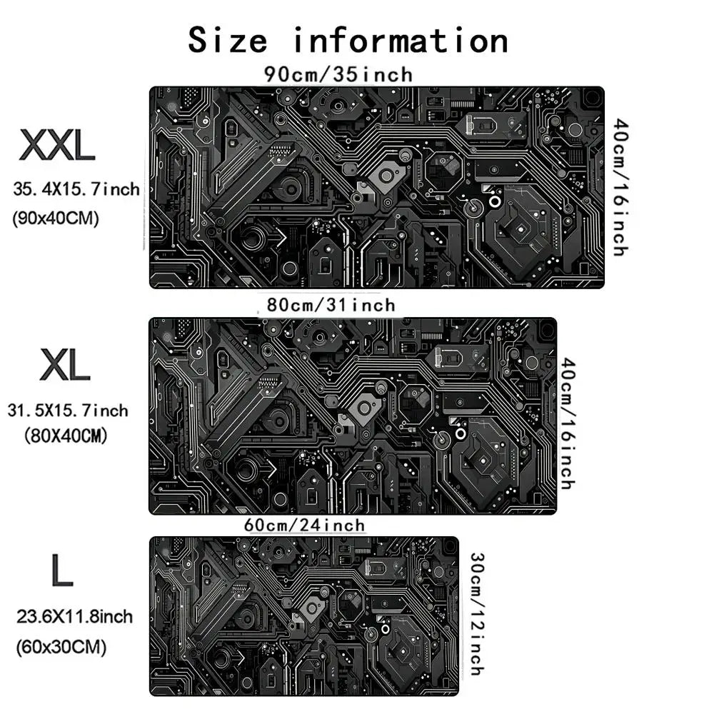 Black Circuit Print XXL 90x40 Gaming Mousepad Desk Mat Anti-slip Rubber Base Stitched Edge for Gamers Office Home Daily Use