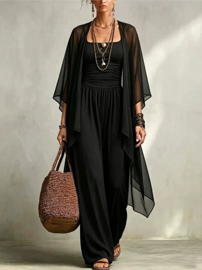 Summer New Sexy Bandeau One Piece Pants Set For Women's 2 Piece Casual Loose Fitting Wide-leg Pants Plus Shawl Tops Set Female