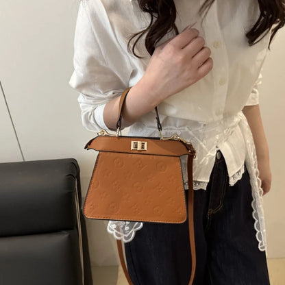 Fashion Embossed Top Handle Bags for Women,Metal Turn Lock Handbag, Adjustable Crossbody Strap,versatile Purse for Daily Outings