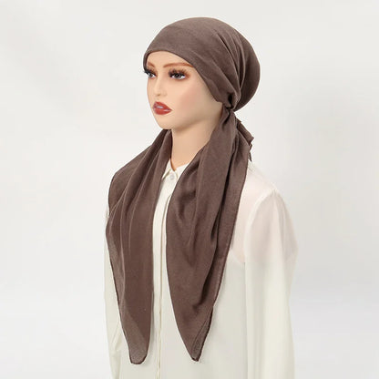 New Solid Cotton Linen Elastic Headscarf Cap Women Elastic Muslim Instant Hijab Bottoming Cap Muslim Headscarf Undercap HeadWrap