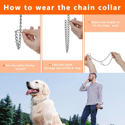 Seamless 304 Stainless Steel Dog Choke Collar Slip P Chain - Adjustable Heavy Duty Training Collar for Small  Medium Large Dogs