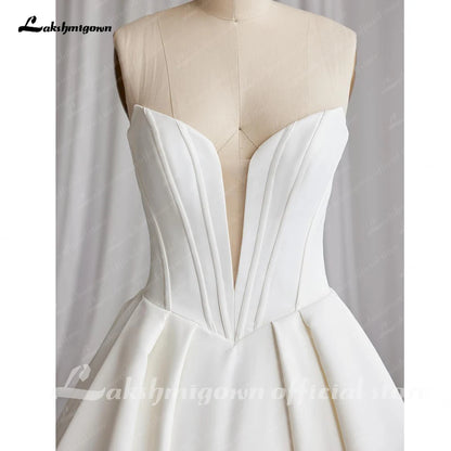 Lakshmigown Off The Shoulder Crepe Satin A-Line Bridal Gowns For Formal Party Floor Length Wedding Dress Vestidos Customized
