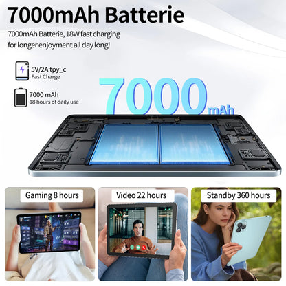 New 10.1 Inch Global Version Tablets Octa-Core 12GB+128GB ROM 7000mAh Google Play 4G LTE Phone Call 5G WiFi Tablet PC Android 14