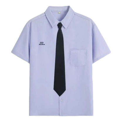 Men/Women JK Uniform Thai Style School Uniforms Short Sleeve White Shirt/Light Purple Shirt Preppy Style Pleated Skirt w/bow Tie